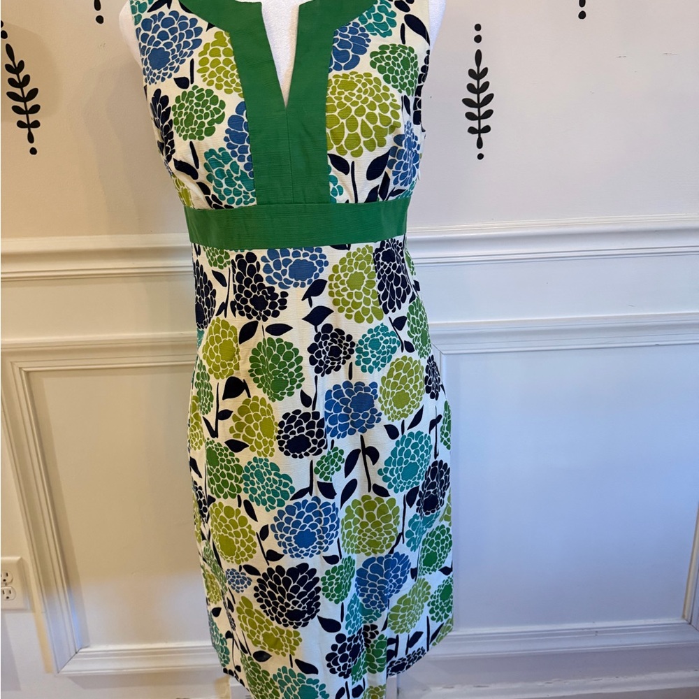 Boden Green and Blue Floral Midi Dress